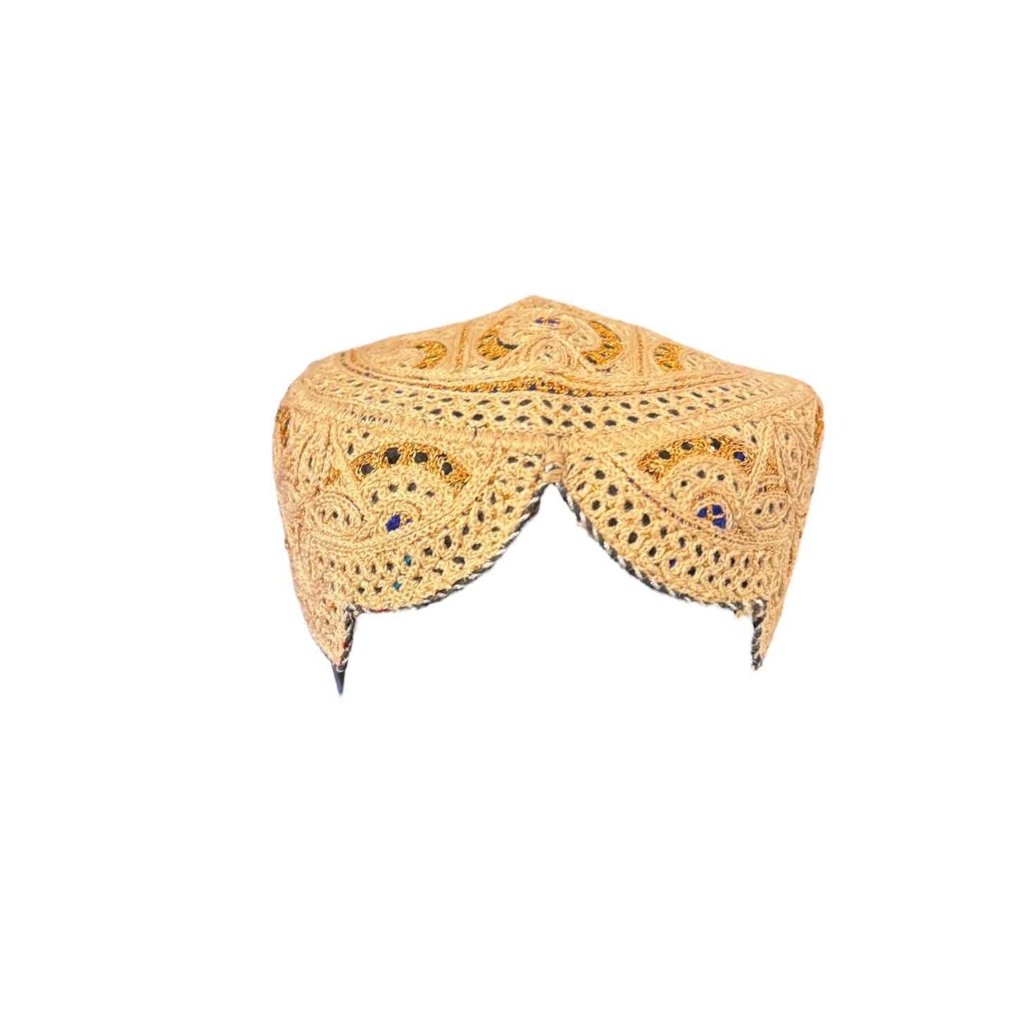 Sindhi Kufi Sufi Artist Topi - Trendy Unisex Hat - Handmade Embroidery Front Cut Cap - Golden Arch Pattern - (55 to 58 cm)