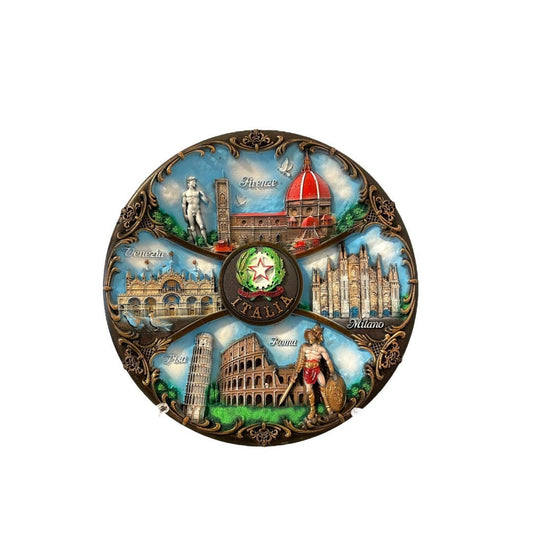 Italy Decorative Plate Vintage Style Poly Ceramic Hand Painted 3D with Italy Landmarks - Perfect Gift from Italy (7.8 Inch or 20cm)