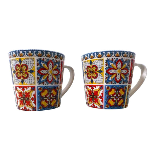 Portugal Azulejos Hand Painted Espresso Set of 2 Big Cups with Spoons in Gift Box Portugese Pottery Beautiful Gift from Portugal