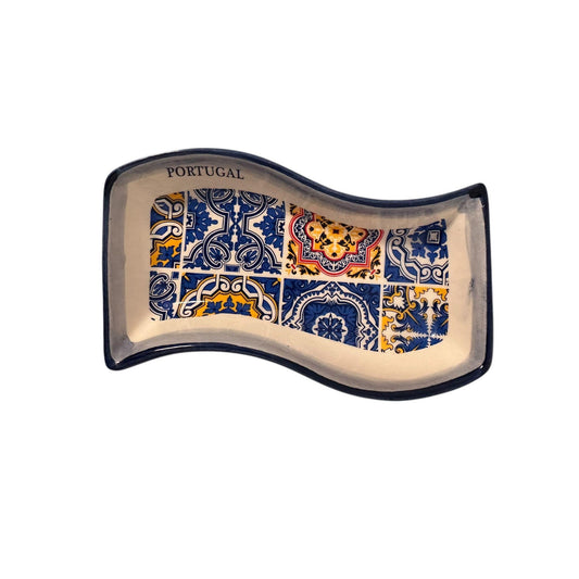 Portugal Hand Painted Pottery Olive Tray Rectangle Shape - Ceramic Serving Tray for Olives Sauces Salad Made In Portugal