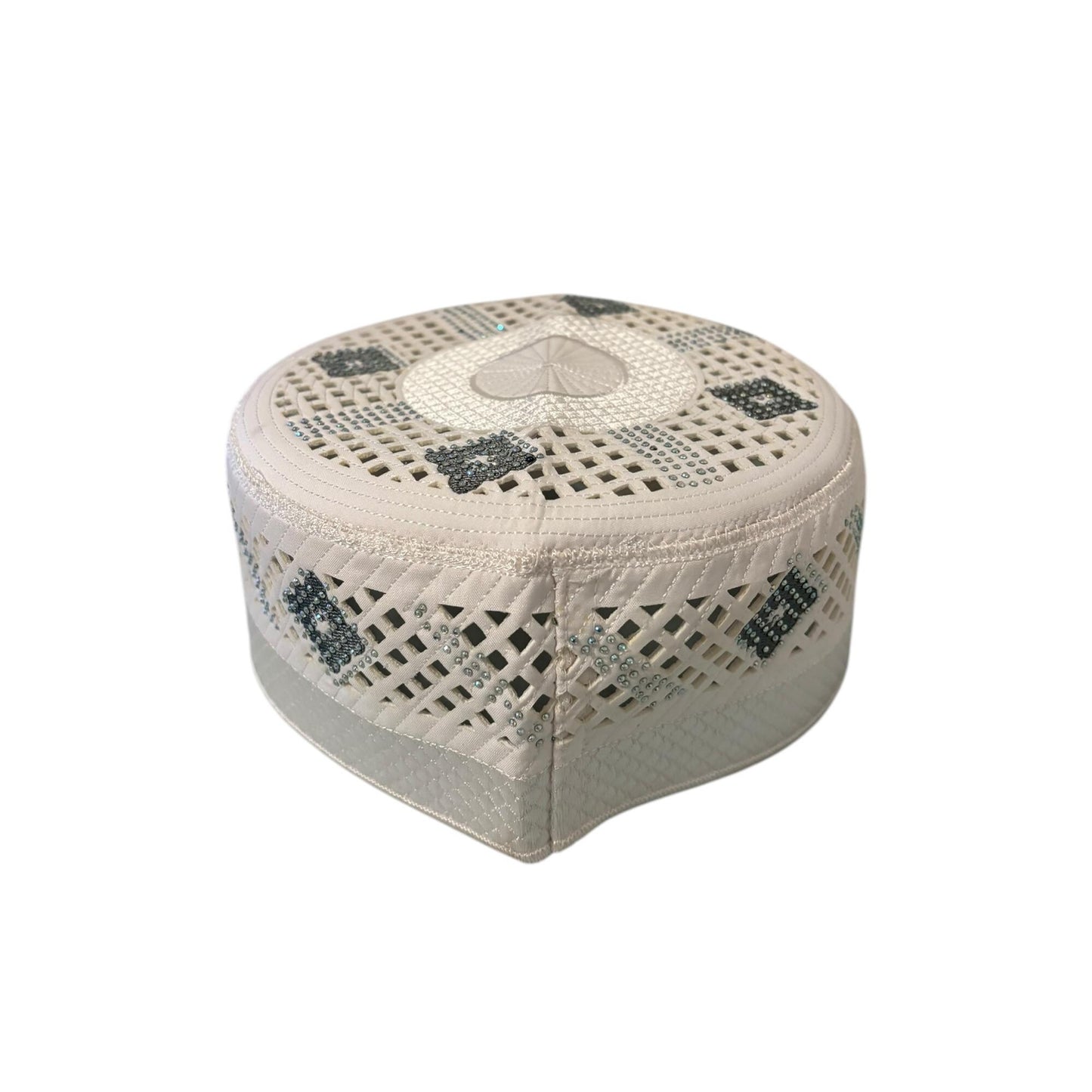 Designer Kufi Sufi Artist Hat - Trendy Unisex Cap - Machine Stitched Round Hat with Crystals Breathable Holes (Size 56-58 cm)
