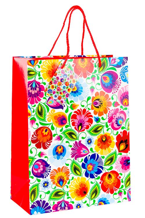 Paper Gift Bags with Small Greeting Card with Polish Folk Art Designs , Shopping Bags for Parties, Memorable Tourist Gift