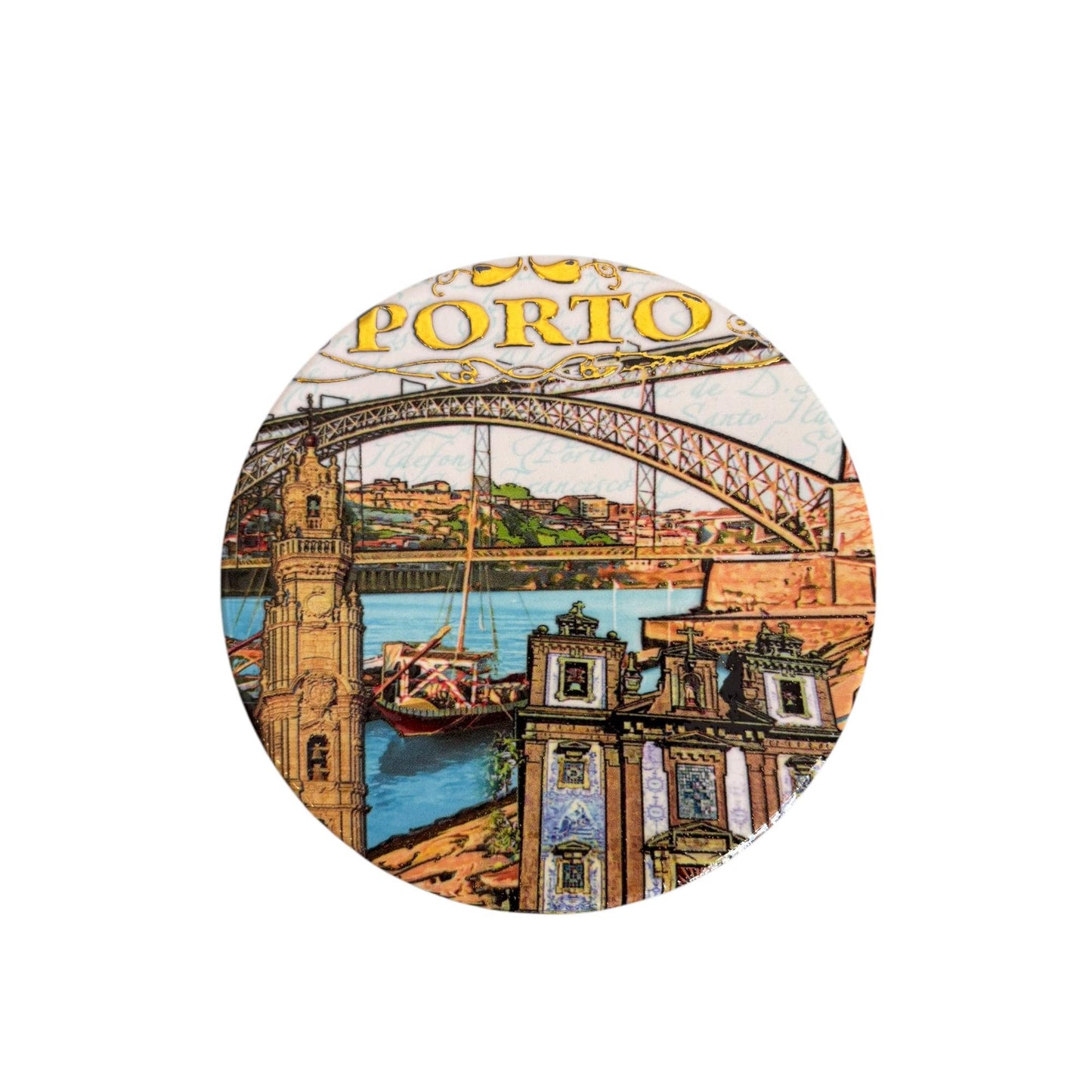 Portugal Ceramic Coasters with Cork Base Heat Resistant - Embedded Portugese Monuments & Azulejo Designs  Made in Portugal (Round)