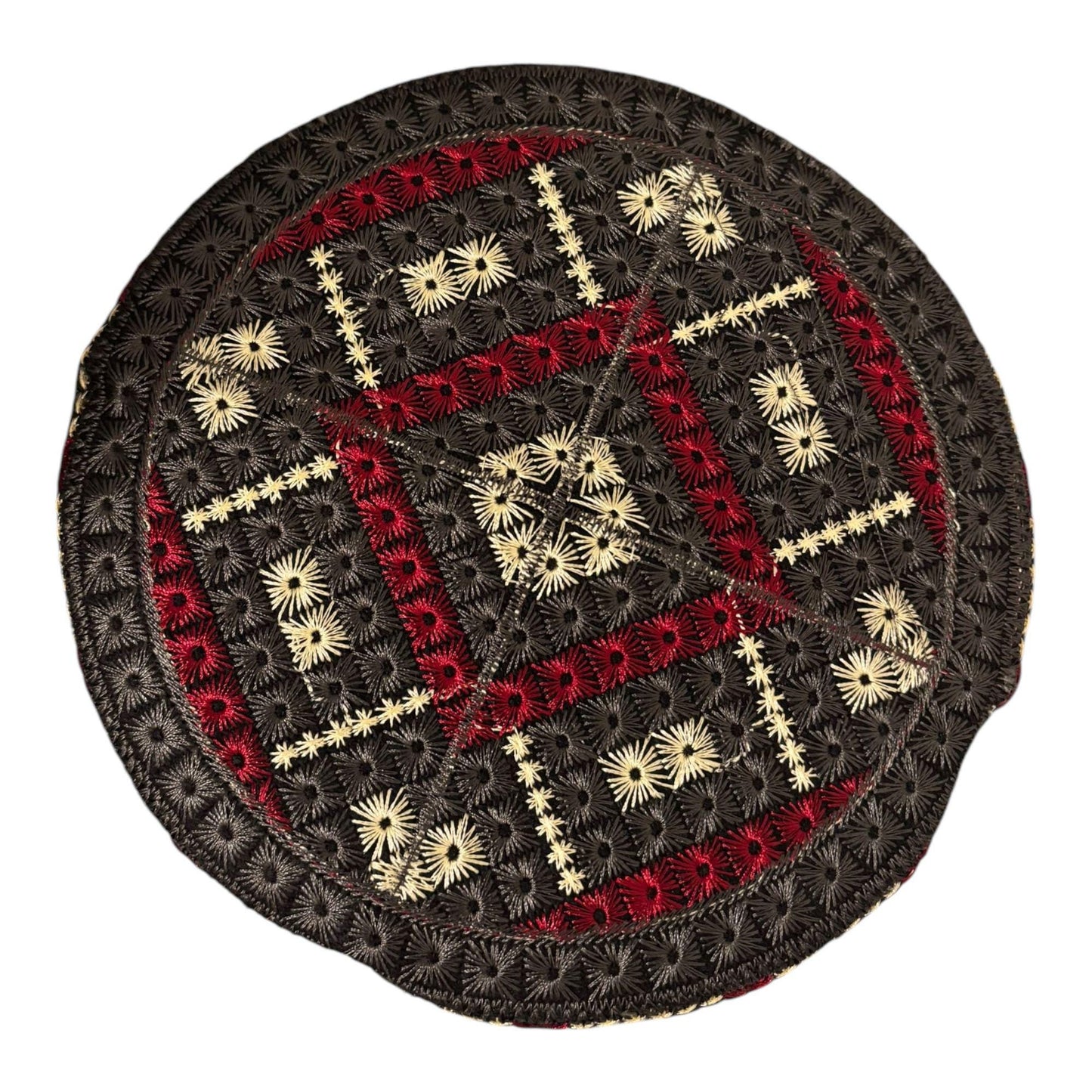 Turkish Kufi Sufi Artist Sindhi Balochi Topi - Trendy Colorful Topi - Handmade Embroidery Round Hat with Tiny Holes (Size 58 cm)