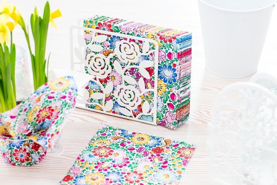 Polish Folk Art Paper Napkins: Floral Design, 3-Ply (Set of 20)