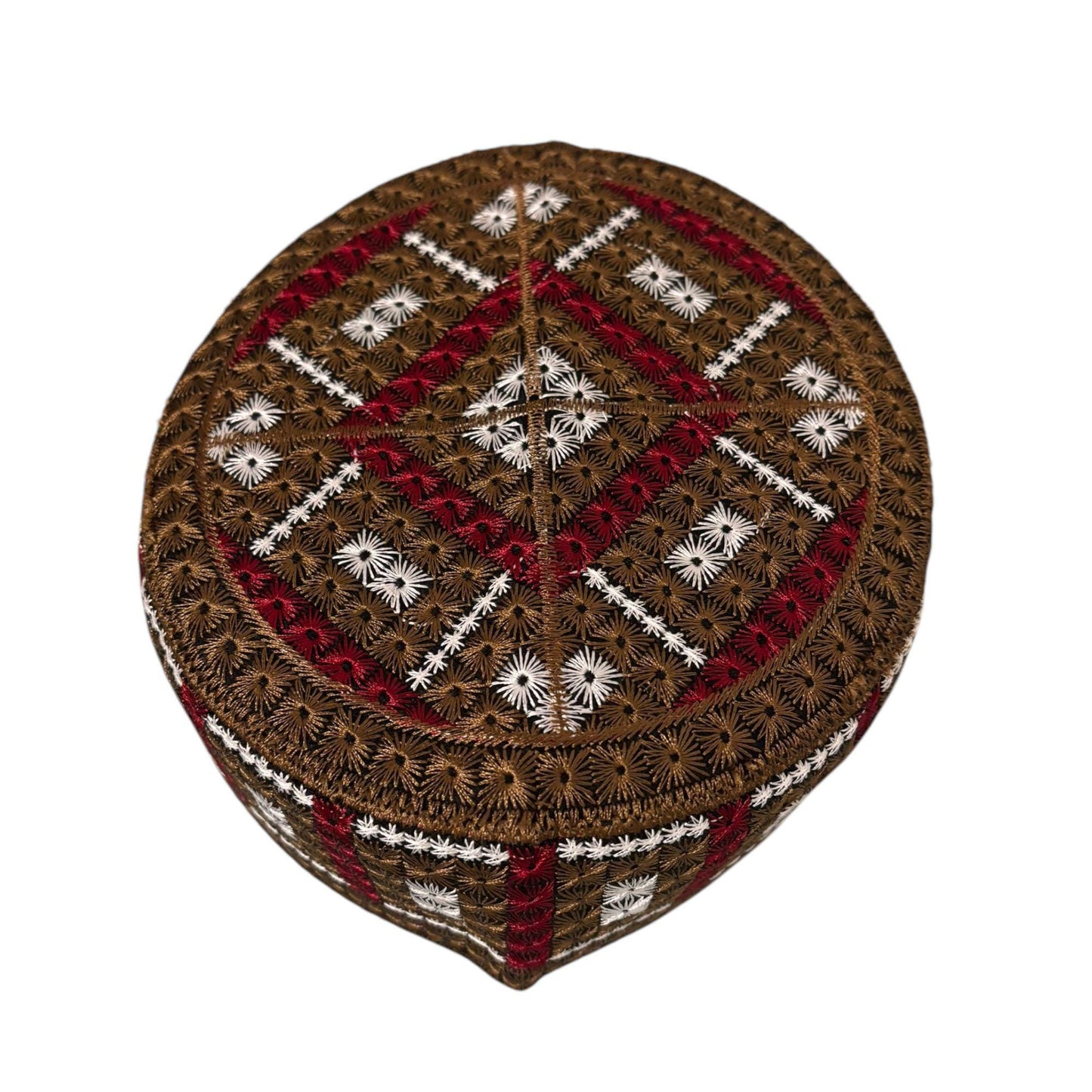 Turkish Kufi Sufi Artist Sindhi Balochi Topi - Trendy Colorful Topi - Handmade Embroidery Round Hat with Tiny Holes (Size 58 cm)