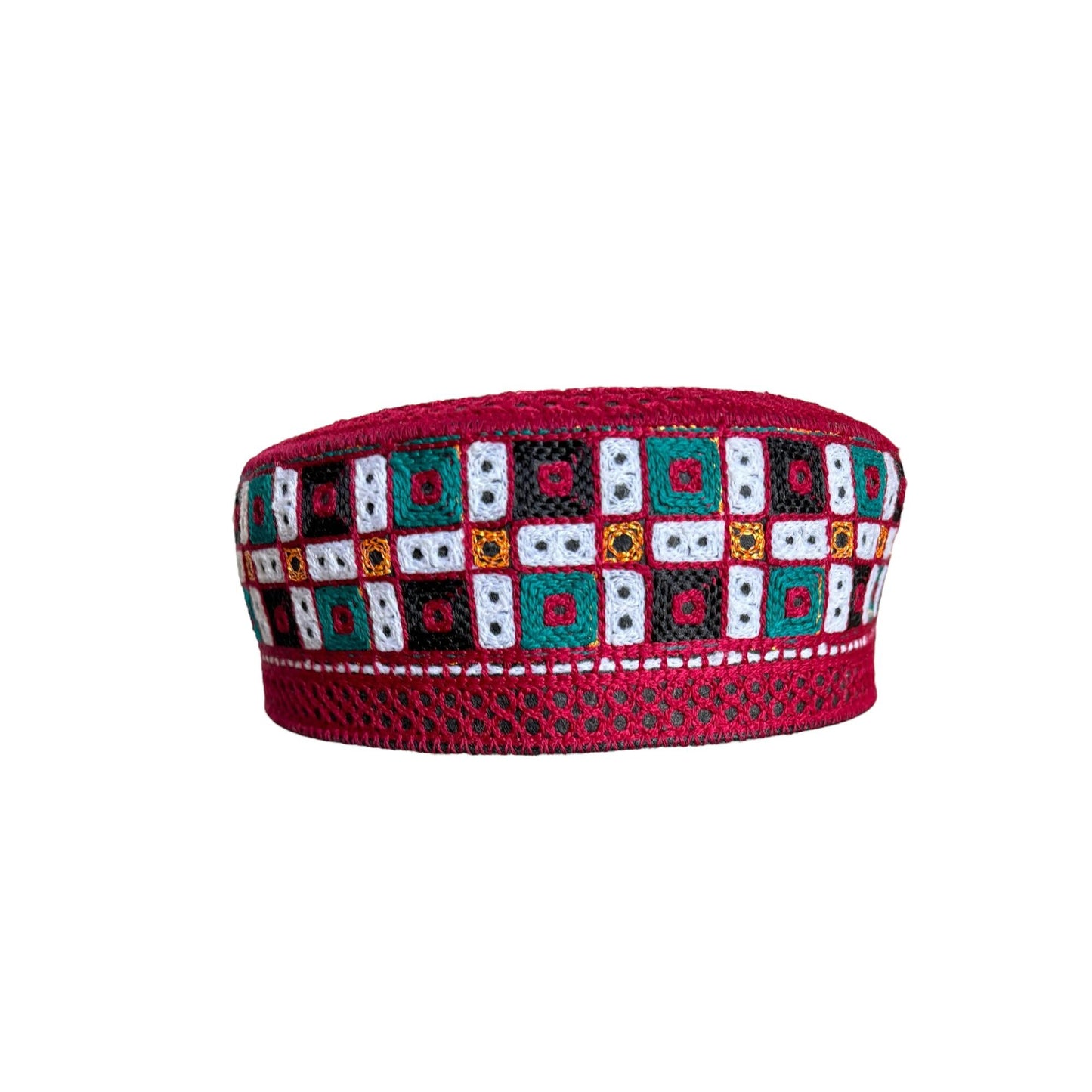 Kufi Sufi Artist Sindhi Balochi Topi - Trendy Traditional Vibrant Colorful Topi - Handmade Embroidery Round Hat (Size 55cm)