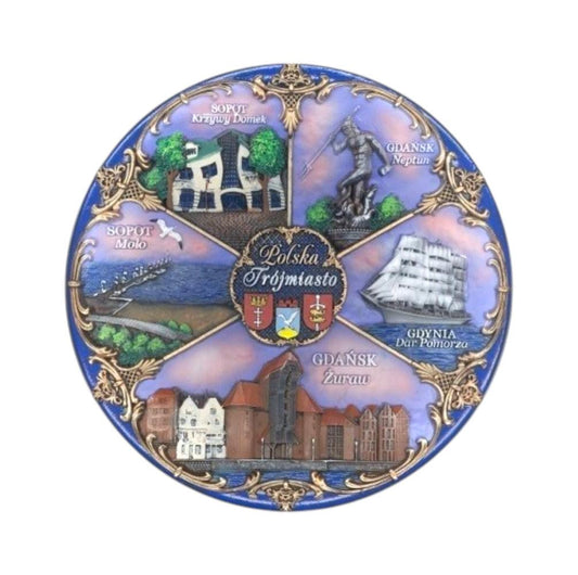 Warsaw Ceramic Decorative Plate with Stand Vintage Style (Wawa and 3Cities 20cm)