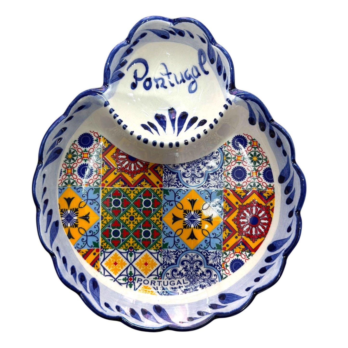 Portugal Hand Painted Pottery Big Dish/Tray  - Ceramic Dish Plate Tray for Appetizers, Olives, Sauces & Salad  7.2 x 6.1