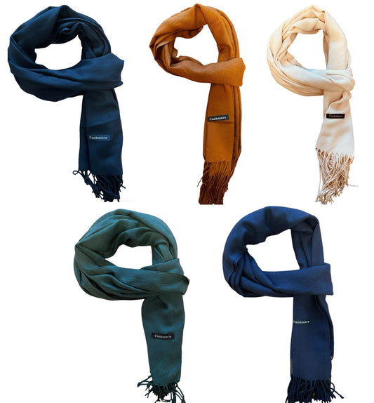 Cashmere Scarves and Shawls – Soft Scarves In Solid Plain Colors, Large Cashmere Scarf with Fringed Edges ( L 170 × W 68 cm)
