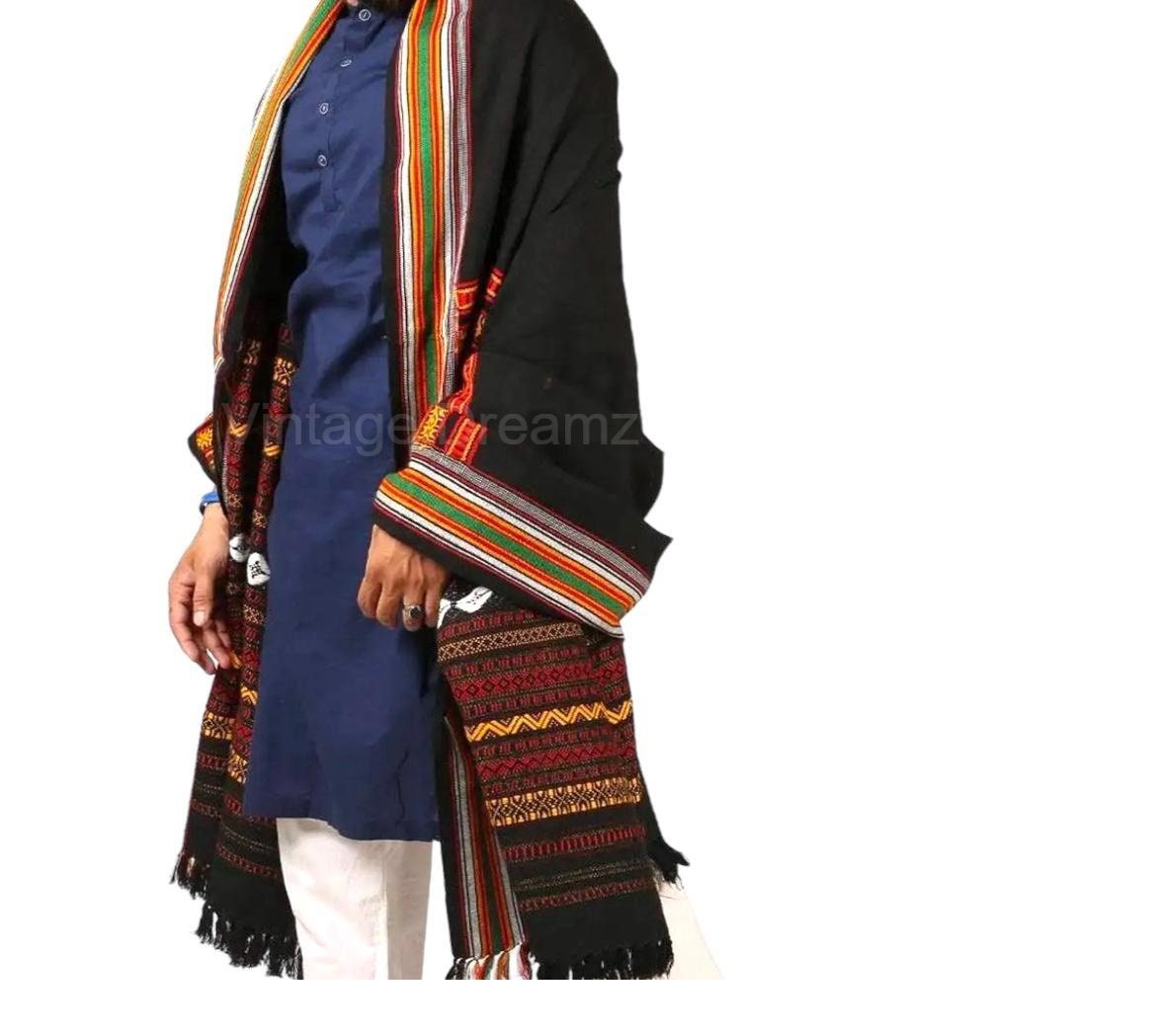 Thari Shawl with Embroidery, Sindhi Shawl, 2 Side Design Winter Shawl, Men & Women Shawl, Large Body Wraps ( L 228 × W 114 cm )