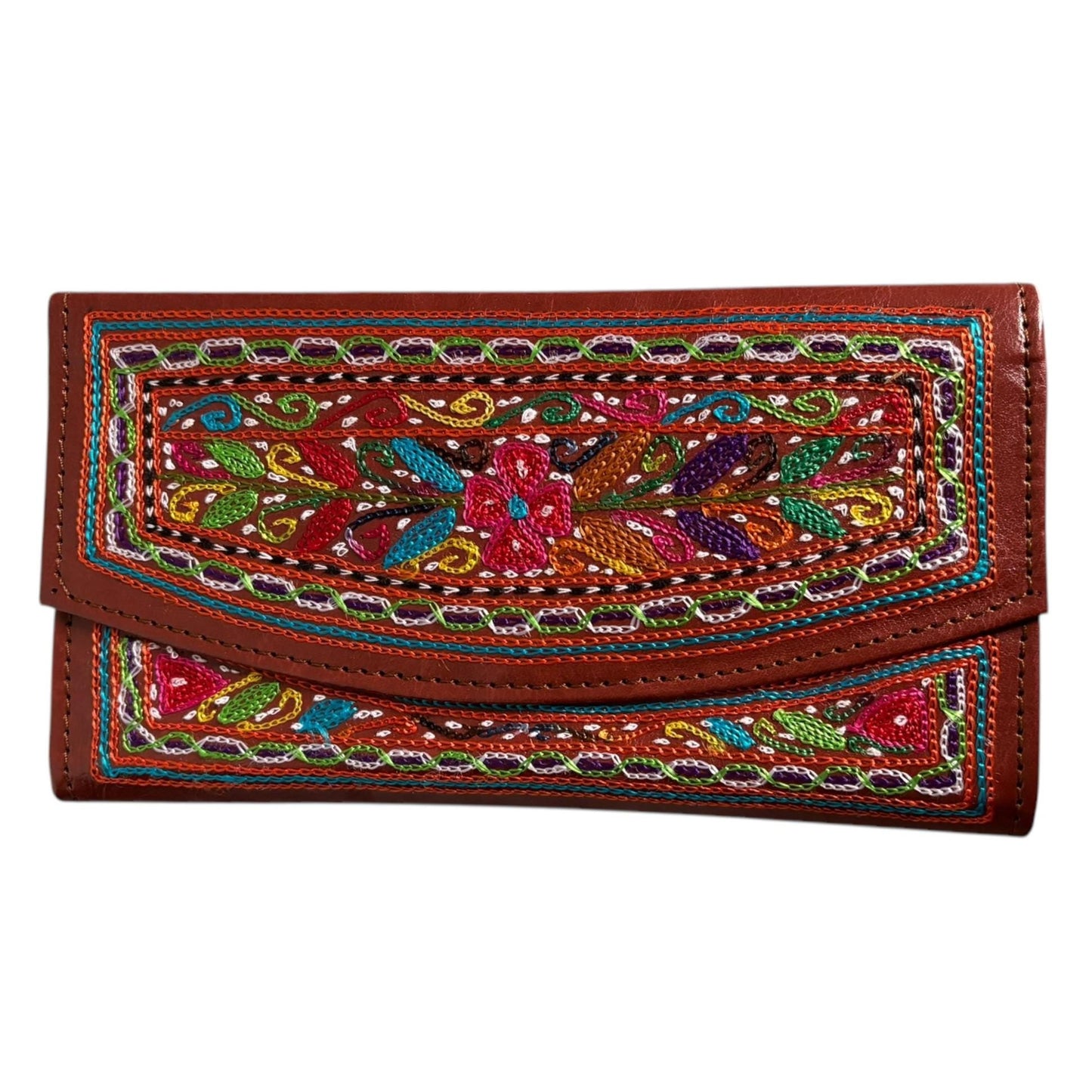 Authentic Balochi Sindhi Handmade Embroidered Mirror Work Leather Clutch Bag Wallets Beautiful Souvenir from Pakistan