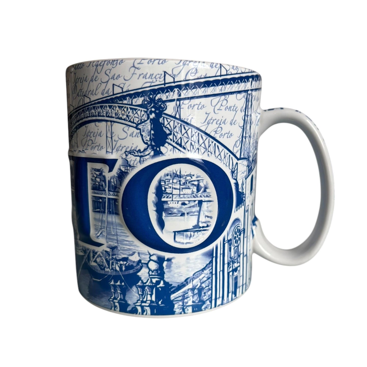Portugal Azulejo Extra Big Coffee Mug with Embeded Letters - Portugese Pottery Ceramic Mugs - Beautiful Tourist Gift from Portugal (500 ml)