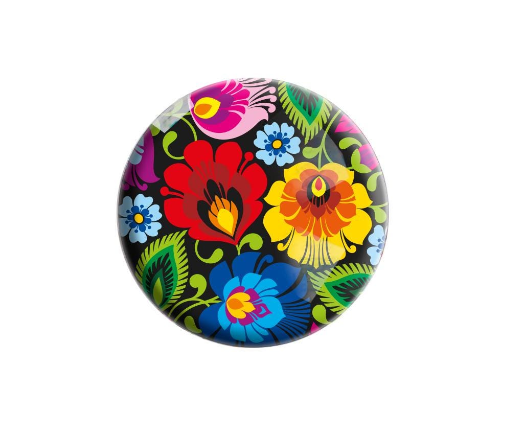 Round Glass & Ceramic Fridge Magnets Folk Patterns from Poland