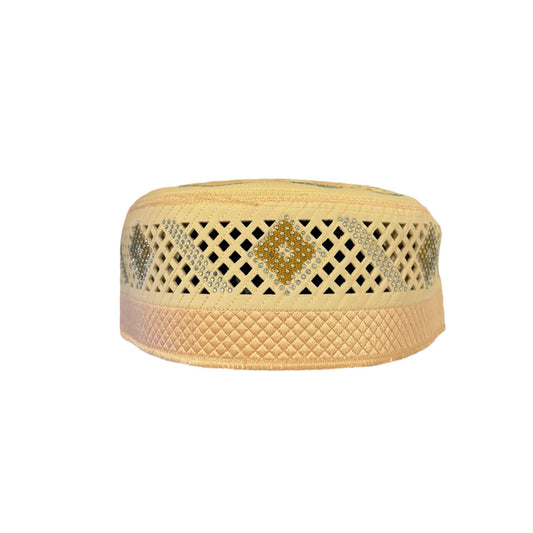 Designer Kufi Sufi Artist Hat - Trendy Unisex Cap - Machine Stitched Round Hat with Crystals Breathable Holes (Size 56-58 cm)