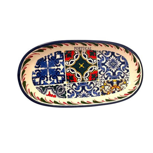 Portugal Hand Painted Pottery Round Shape 7 x 3.7 Inches - Ceramic Serving Tray for Olives Sauces Beautiful Gift Made In Portugal