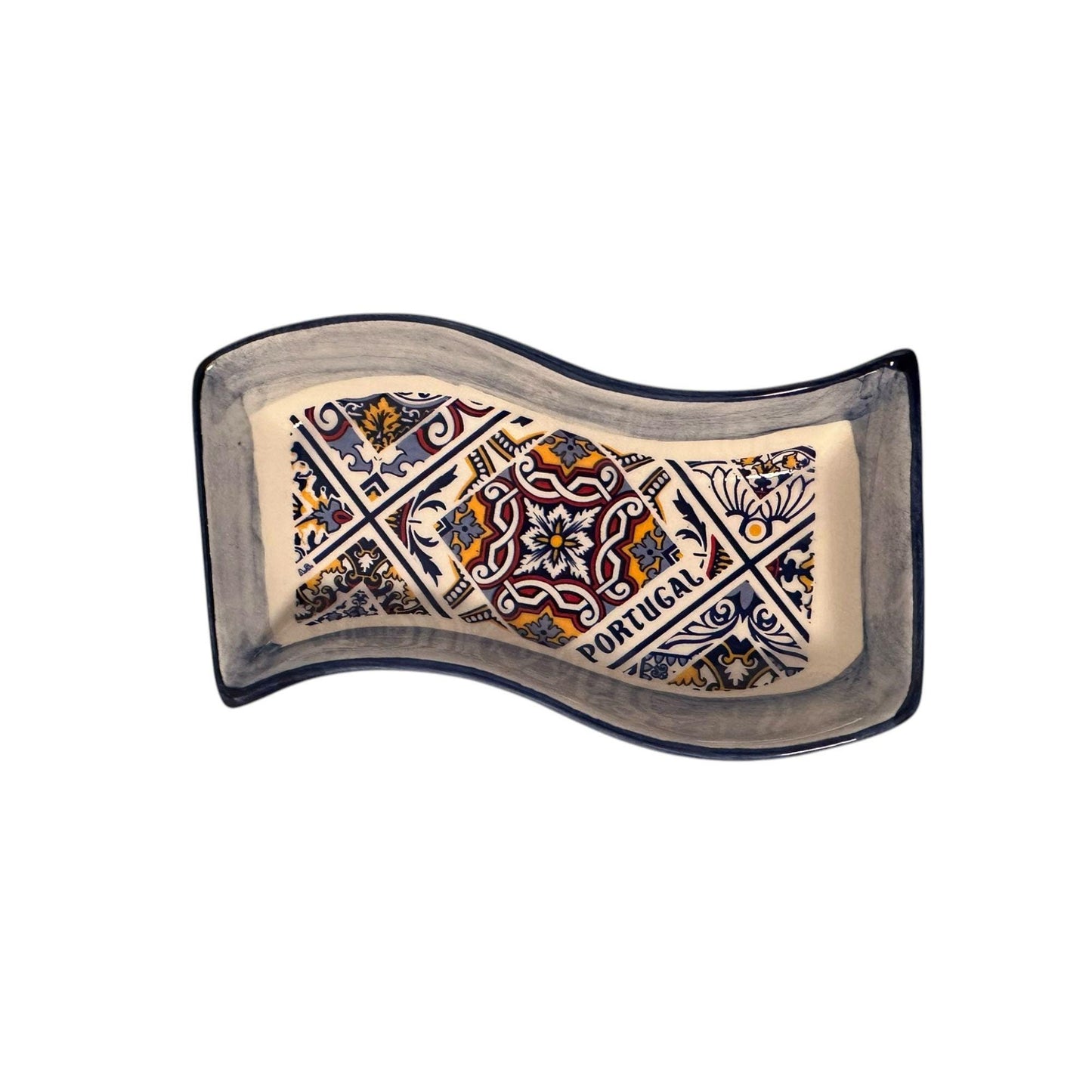 Portugal Hand Painted Pottery Olive Tray Rectangle Shape - Ceramic Serving Tray for Olives Sauces Salad Made In Portugal