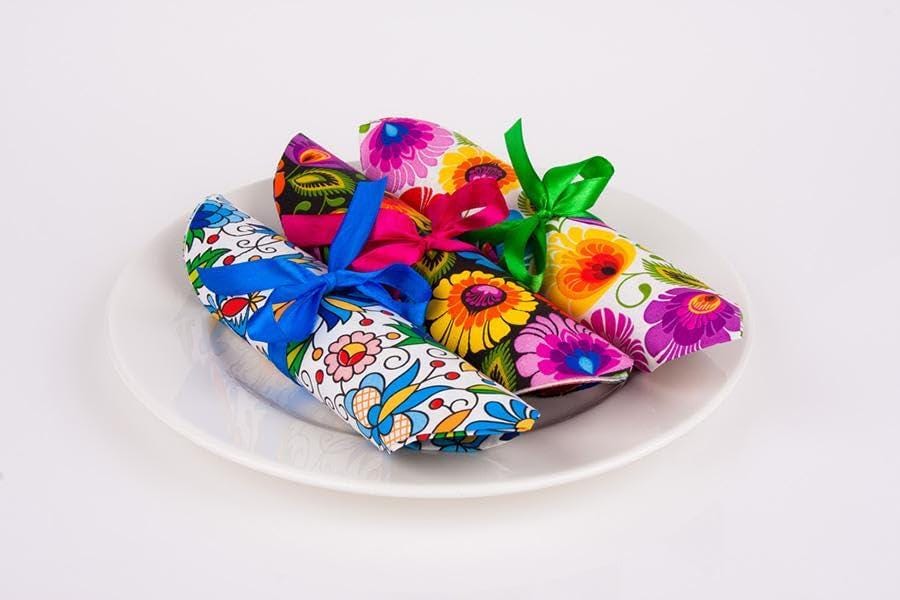 Polish Folk Art Paper Napkins: Floral Design, 3-Ply (Set of 20)