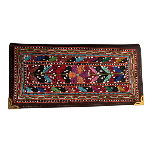 Authentic Balochi Sindhi Handmade Embroidered Mirror Work Leather Clutch Bag Wallets Beautiful Souvenir from Pakistan