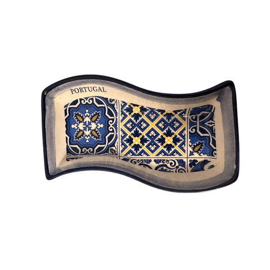 Portugal Hand Painted Pottery Olive Tray Rectangle Shape - Ceramic Serving Tray for Olives Sauces Salad Made In Portugal