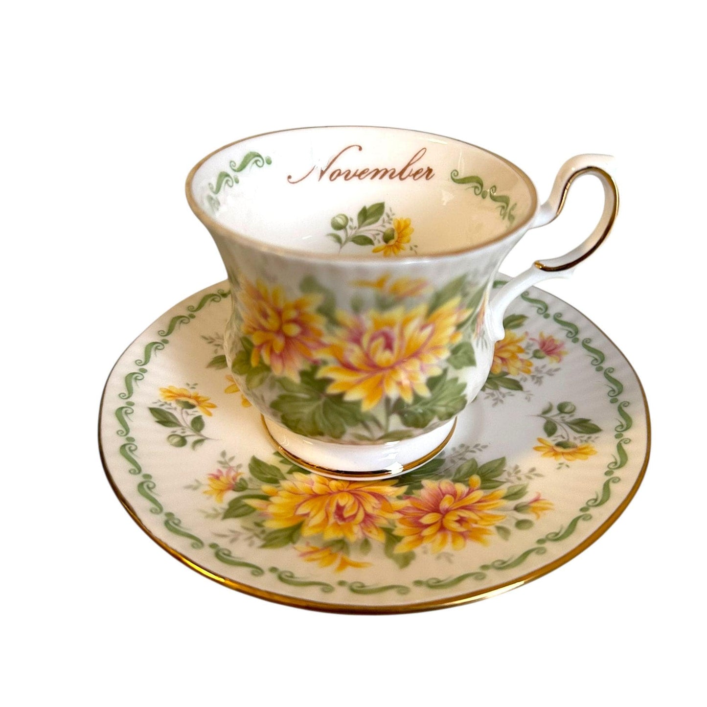 Floral Birth Wedding Month Expresso Coffee Cup with Saucer - Kitchen Table Decoration Souvenir from Portugal