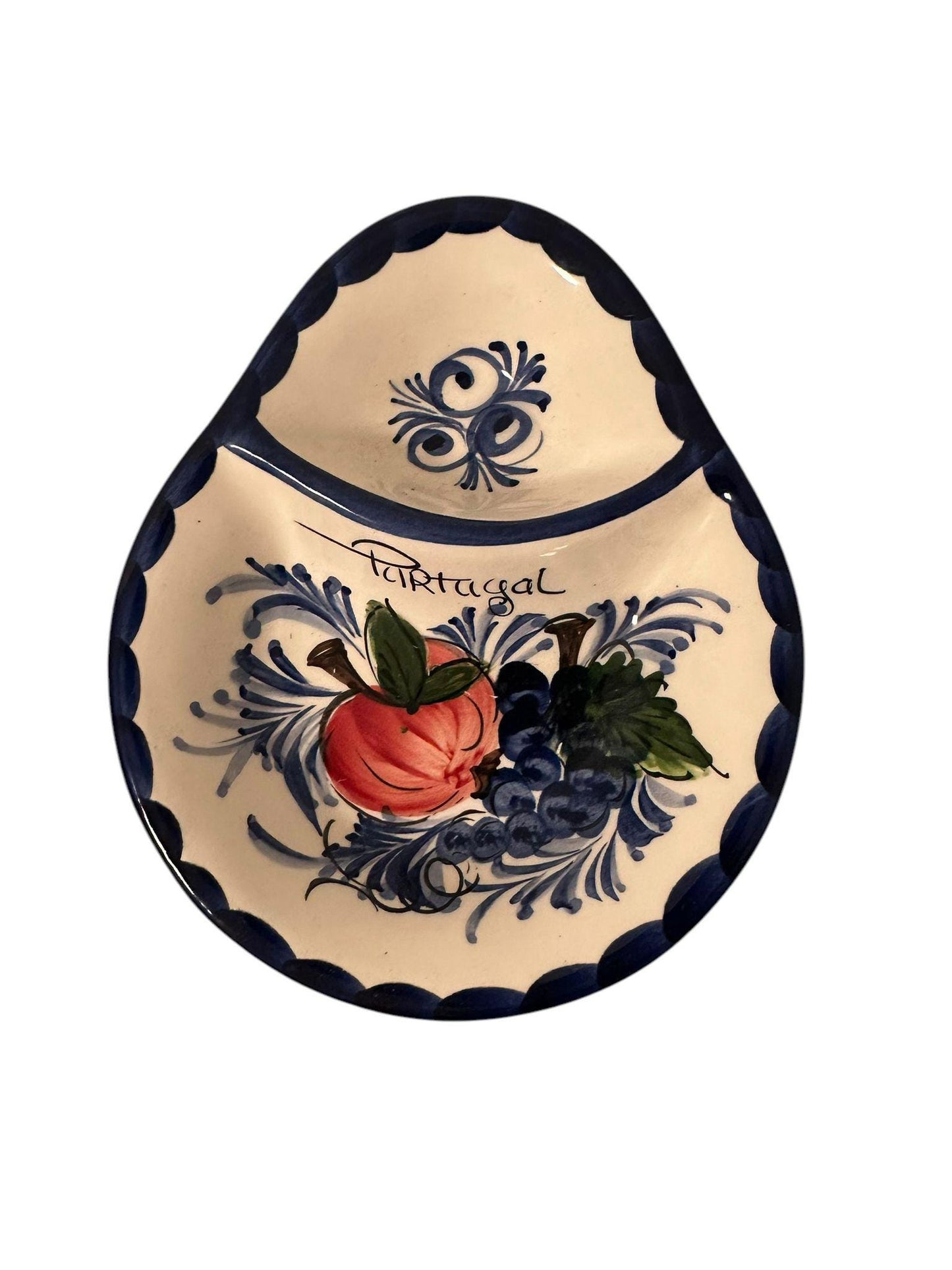 Portugal Hand Painted Pottery Olive Dish/Tray with Triangle Shape Pit Holder - Ceramic Dish Plate Tray for Olives Sauces Salad