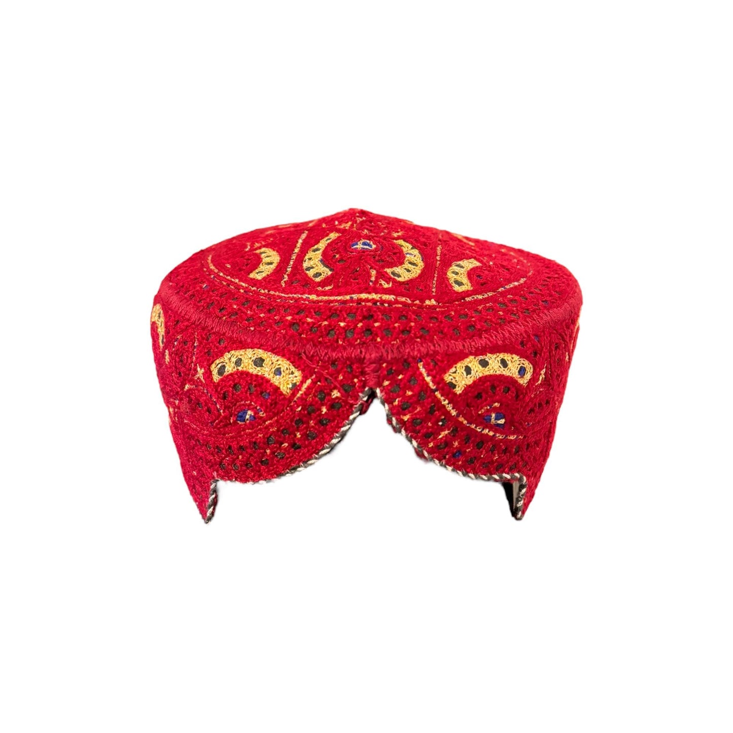 Sindhi Kufi Sufi Artist Topi - Trendy Unisex Hat - Handmade Embroidery Front Cut Cap - Golden Arch Pattern - (55 to 58 cm)