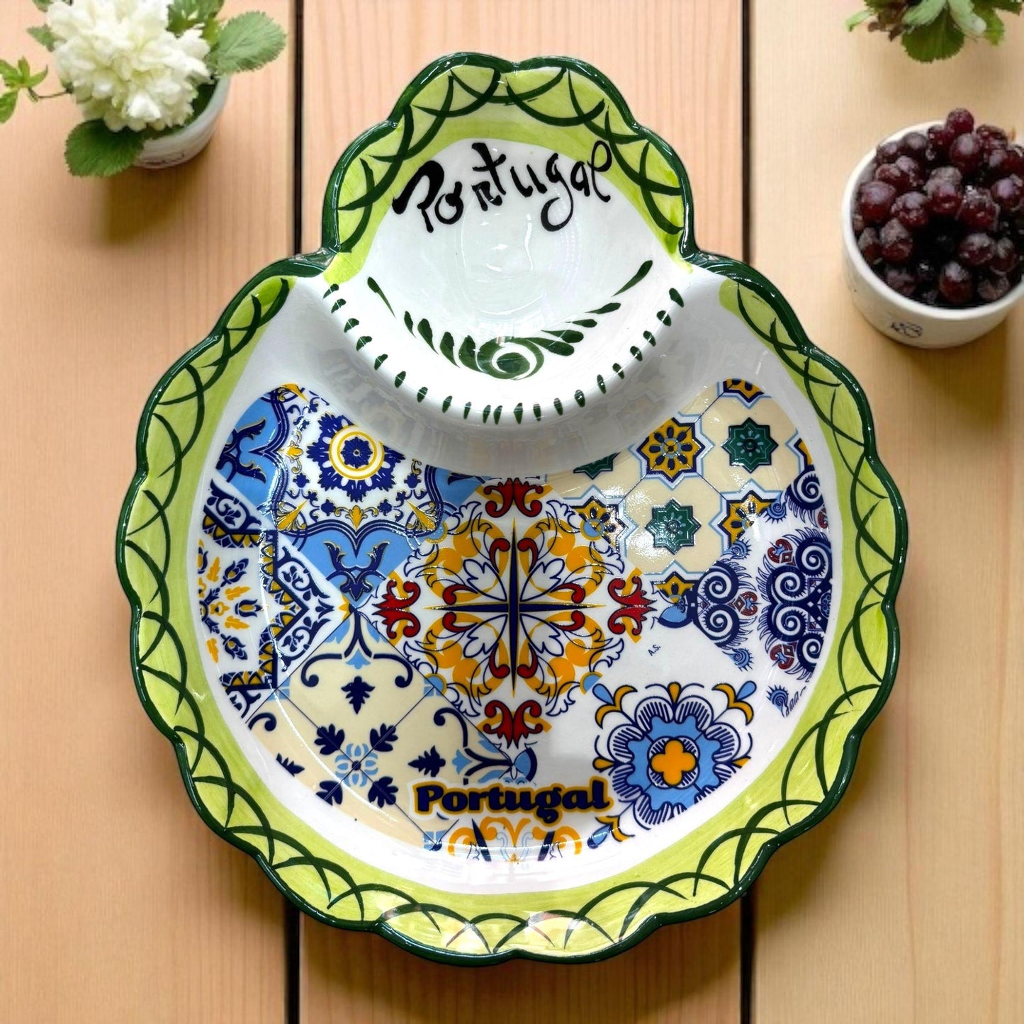 Portugal Hand Painted Pottery Big Dish/Tray  - Ceramic Dish Plate Tray for Appetizers, Olives, Sauces & Salad  7.2 x 6.1