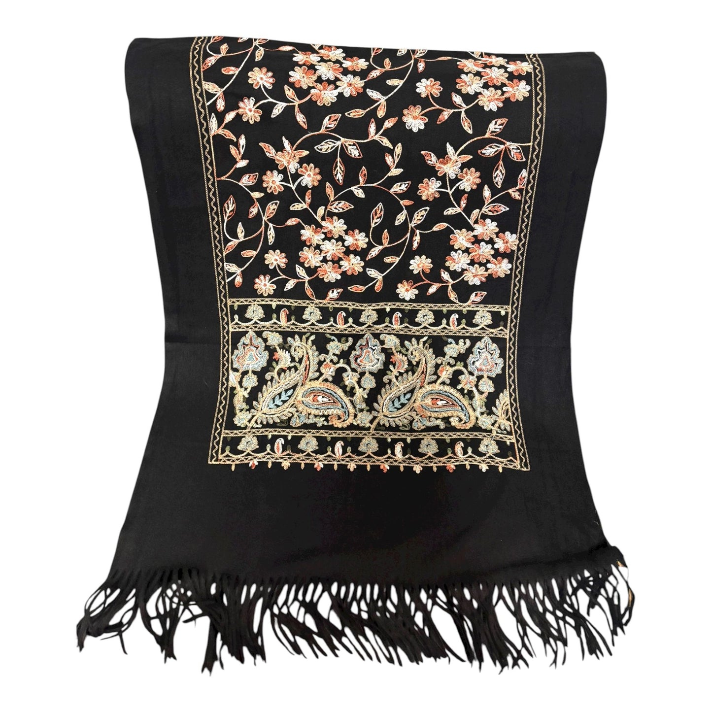 Hand Crafted Floral Scarf: Stylish Black Cotton-Viscose Blend
