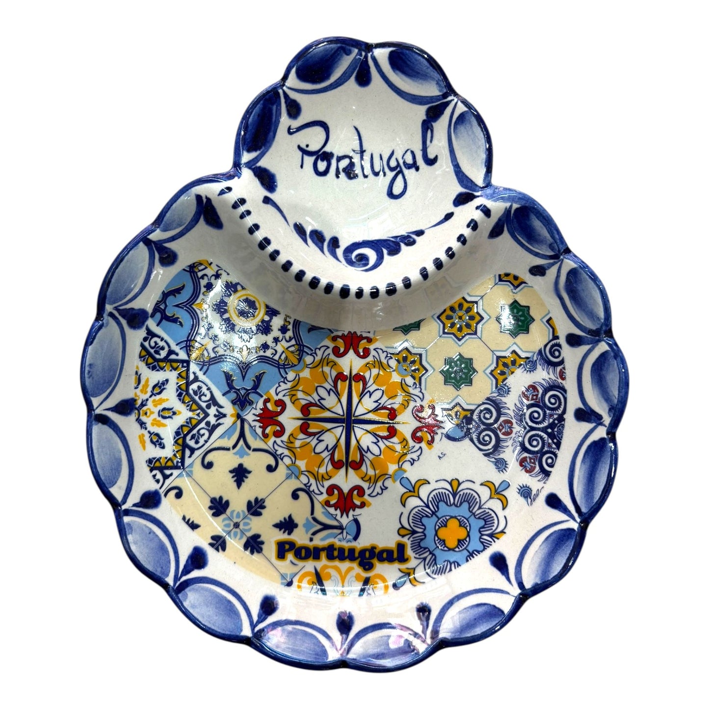 Portugal Hand Painted Pottery Big Dish/Tray  - Ceramic Dish Plate Tray for Appetizers, Olives, Sauces & Salad  7.2 x 6.1