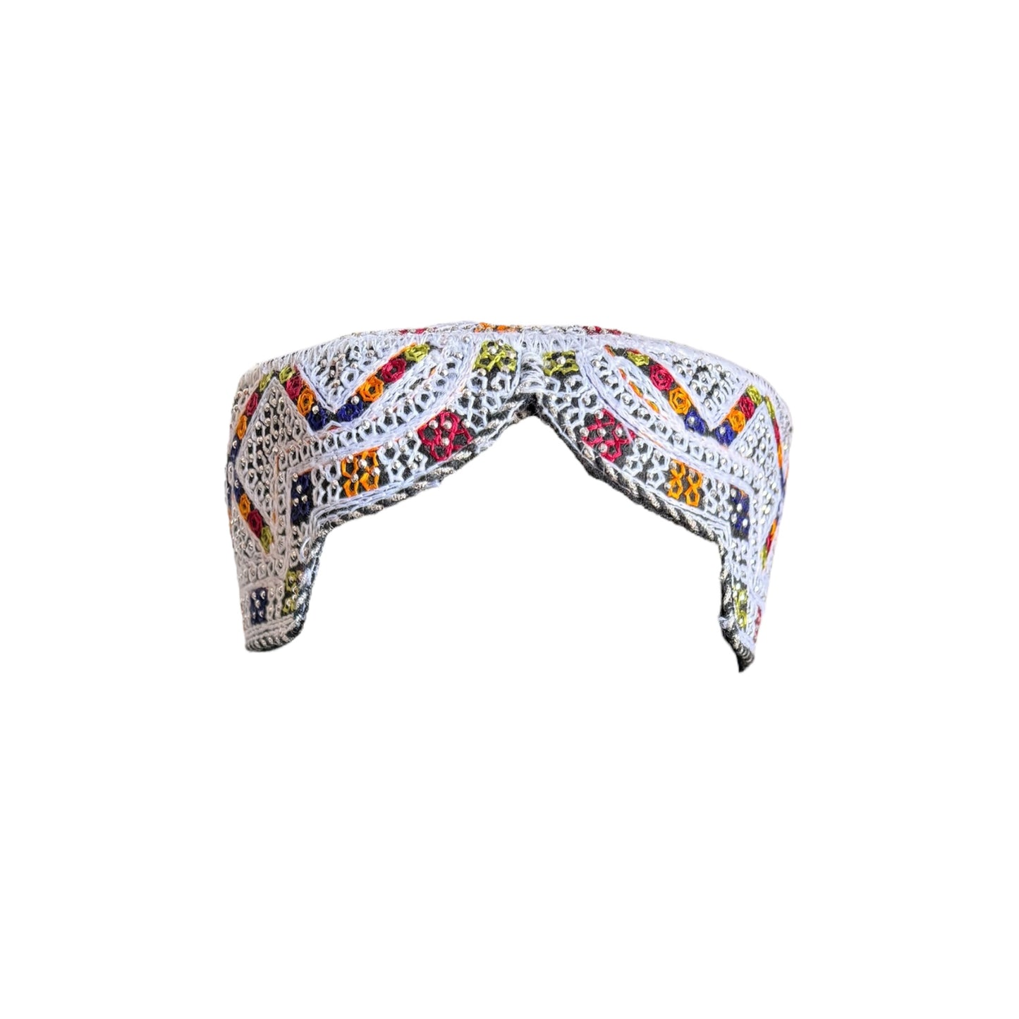 Sindhi Kufi Sufi Artist Topi - Trendy Vibrant Hat - Handmade Embroidery Front Cut Cap - Square with Sequence Work - (55 to 57 cm)