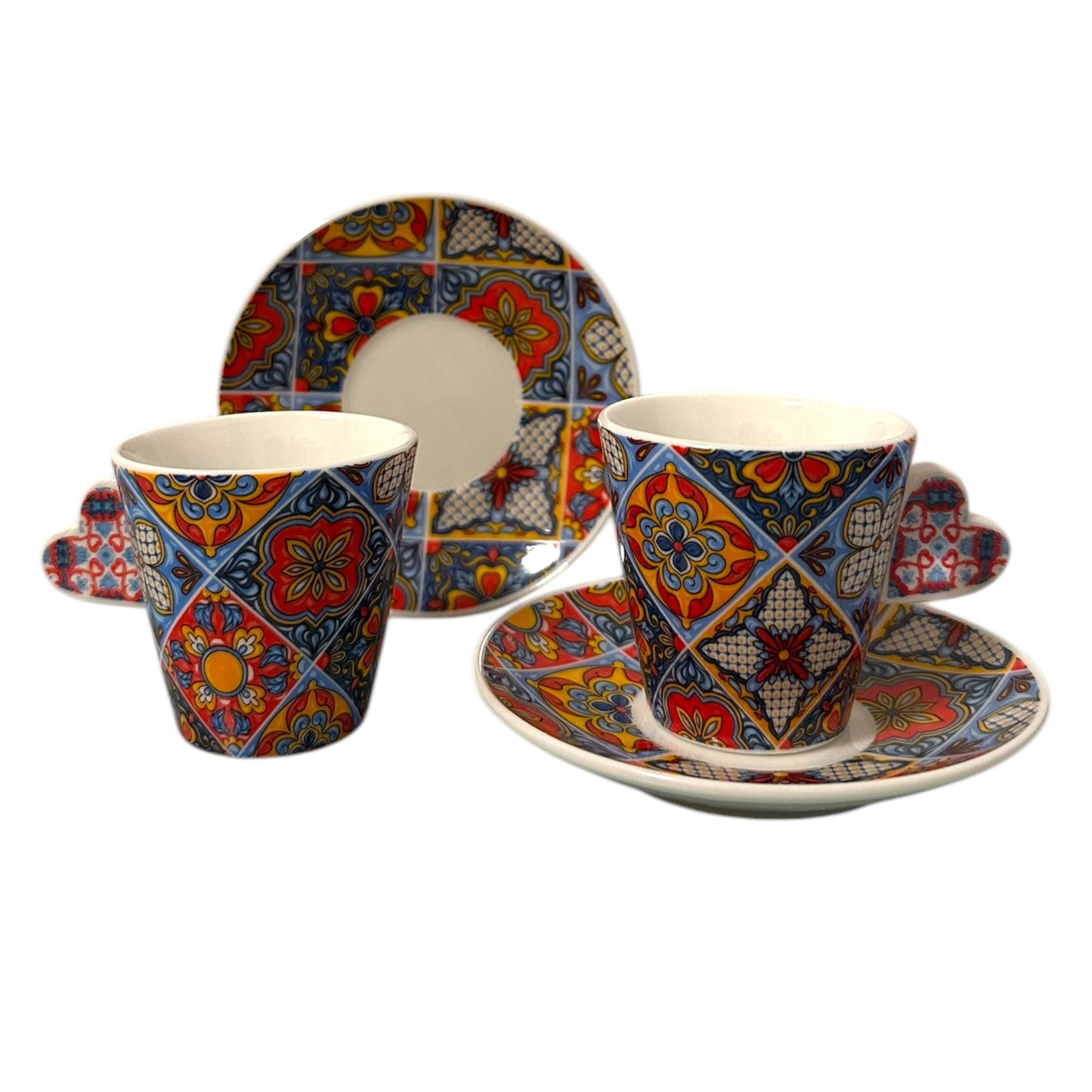 Portugal Azulejos Hand Painted Espresso Set of 2 Cups with Saucer , Tea Coffee Espresso Cups In Gift Box Beautiful Gift from Portugal