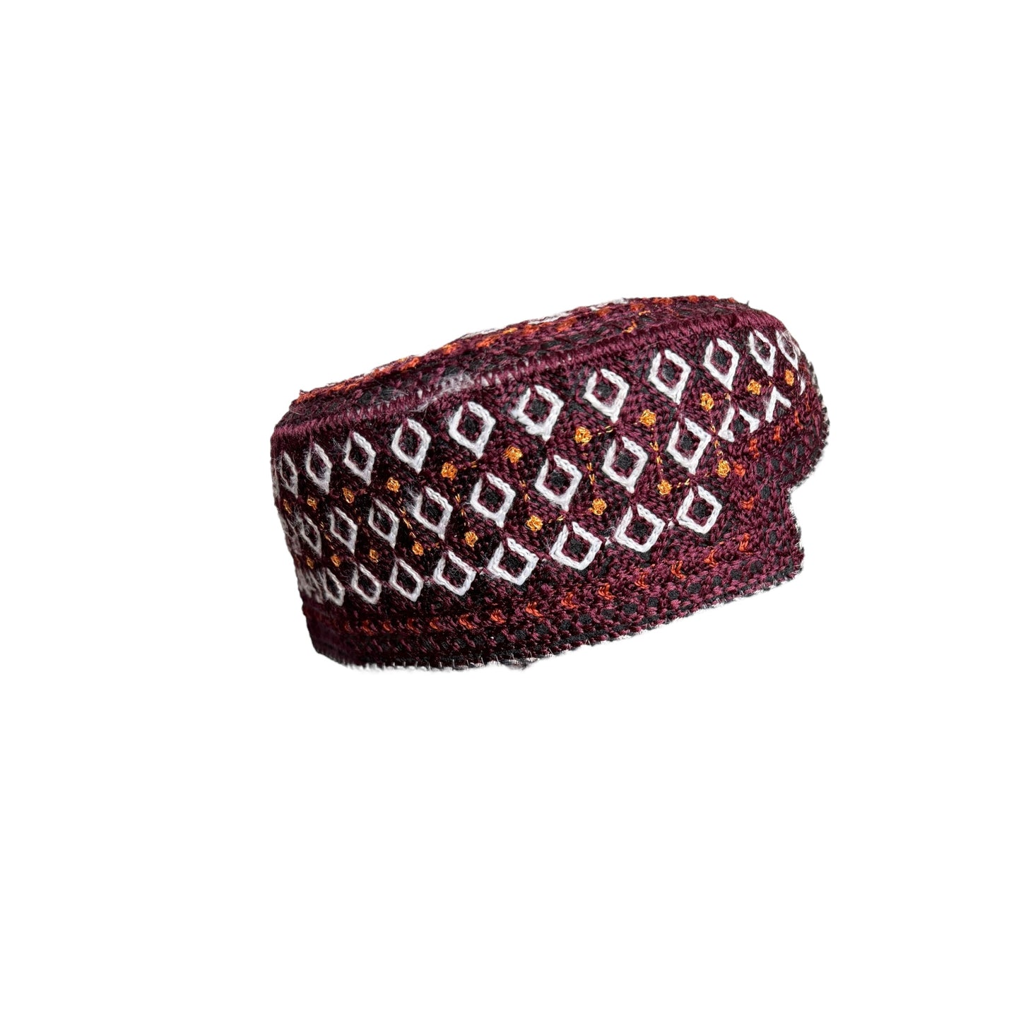 Sindhi Balochi Kufi Sufi Artist Topi - Trendy Hat - Handmade Embroidery Front Cut Cap - Diamond Gold Pattern - (55 to 57 cm)