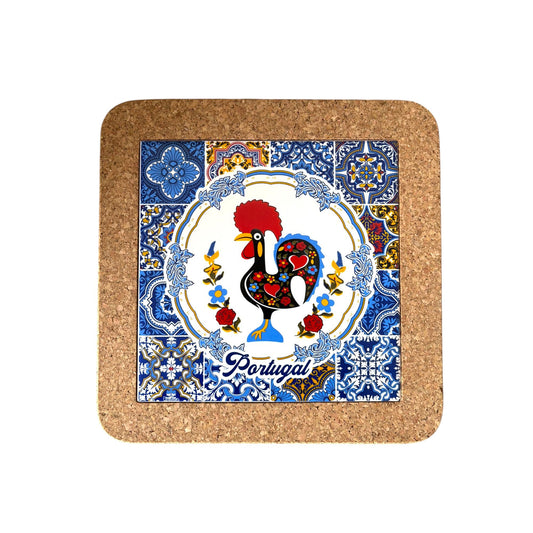 Portuguese Azulejo Tile Trivet: Cork-Backed Ceramic Pottery (Registered Patterns)