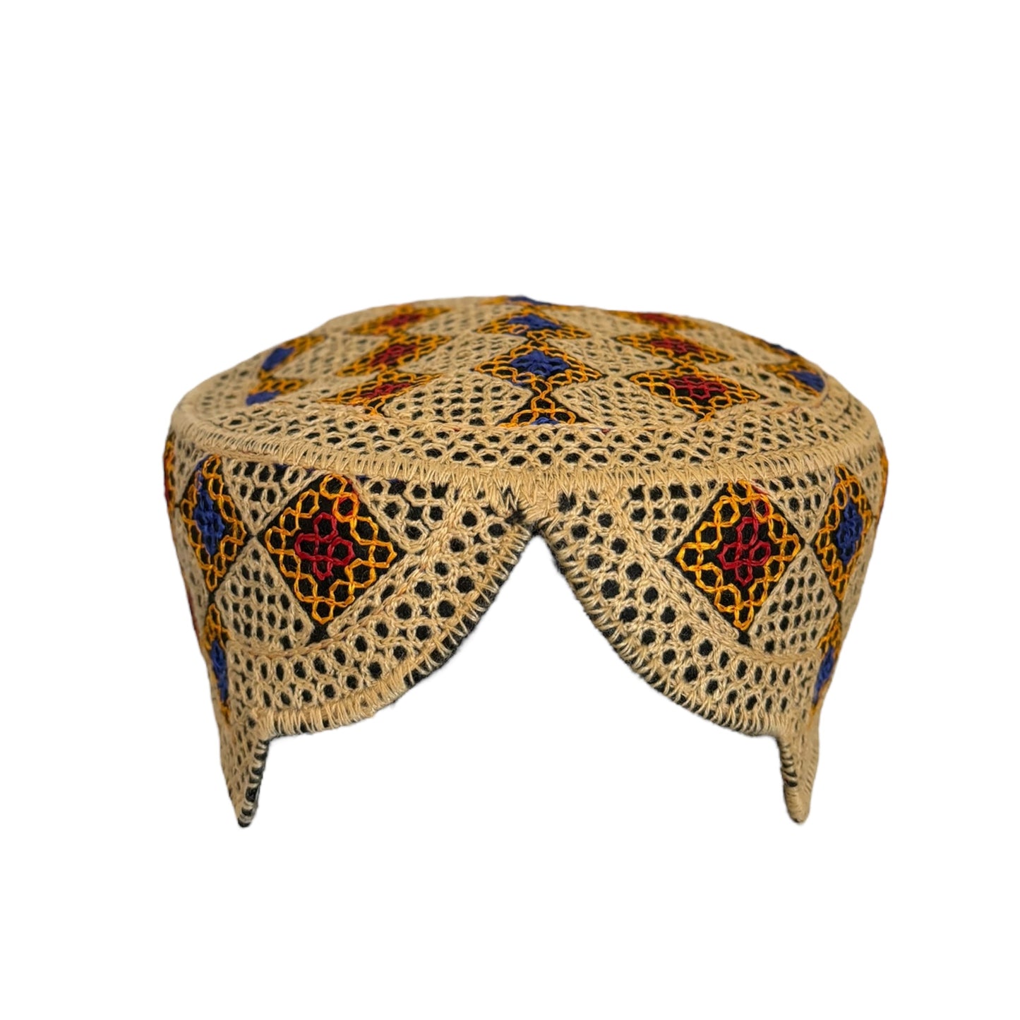 Sindhi Balochi Kufi Sufi Artist Topi - Trendy Unisex Hat - Handmade Embroidery Front Cut Cap - Dice Pattern - (55 to 57 cm)