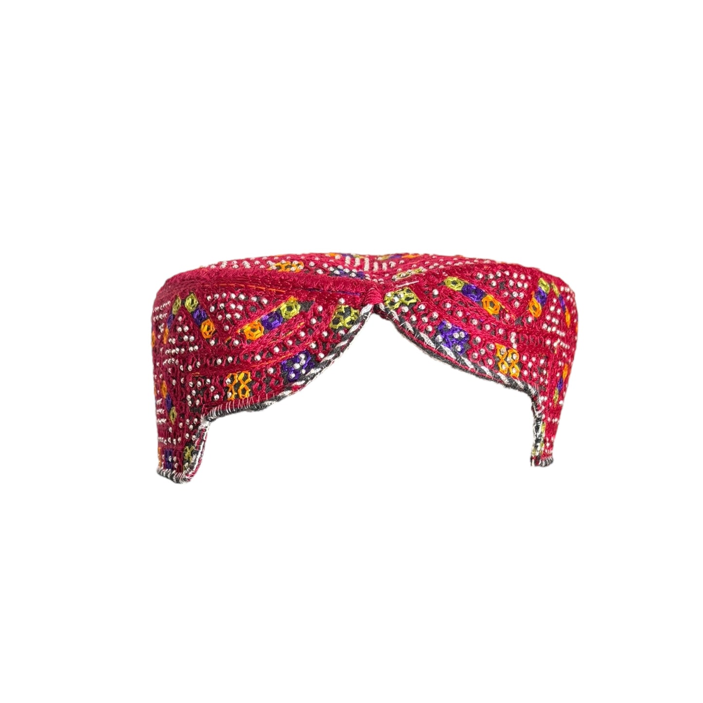 Sindhi Kufi Sufi Artist Topi - Trendy Vibrant Hat - Handmade Embroidery Front Cut Cap - Square with Sequence Work - (55 to 57 cm)