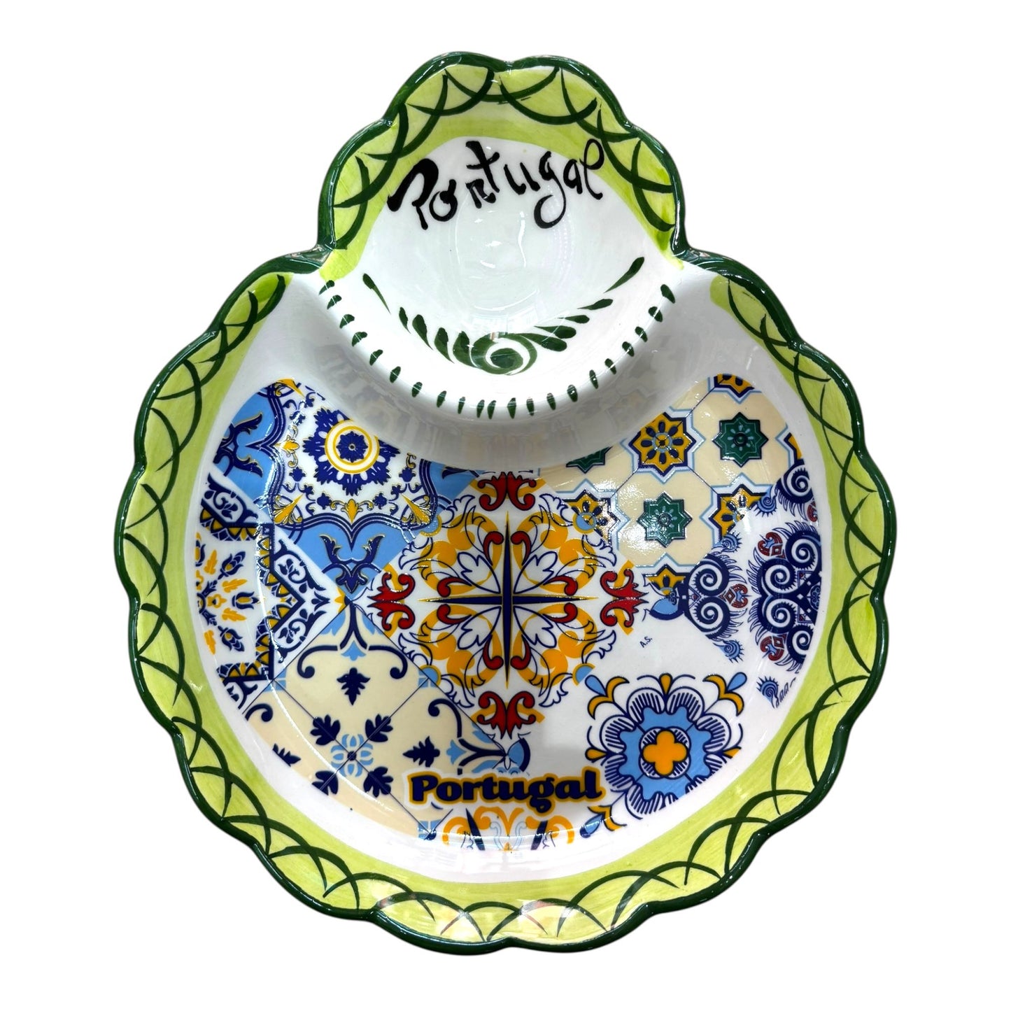 Portugal Hand Painted Pottery Big Dish/Tray  - Ceramic Dish Plate Tray for Appetizers, Olives, Sauces & Salad  7.2 x 6.1