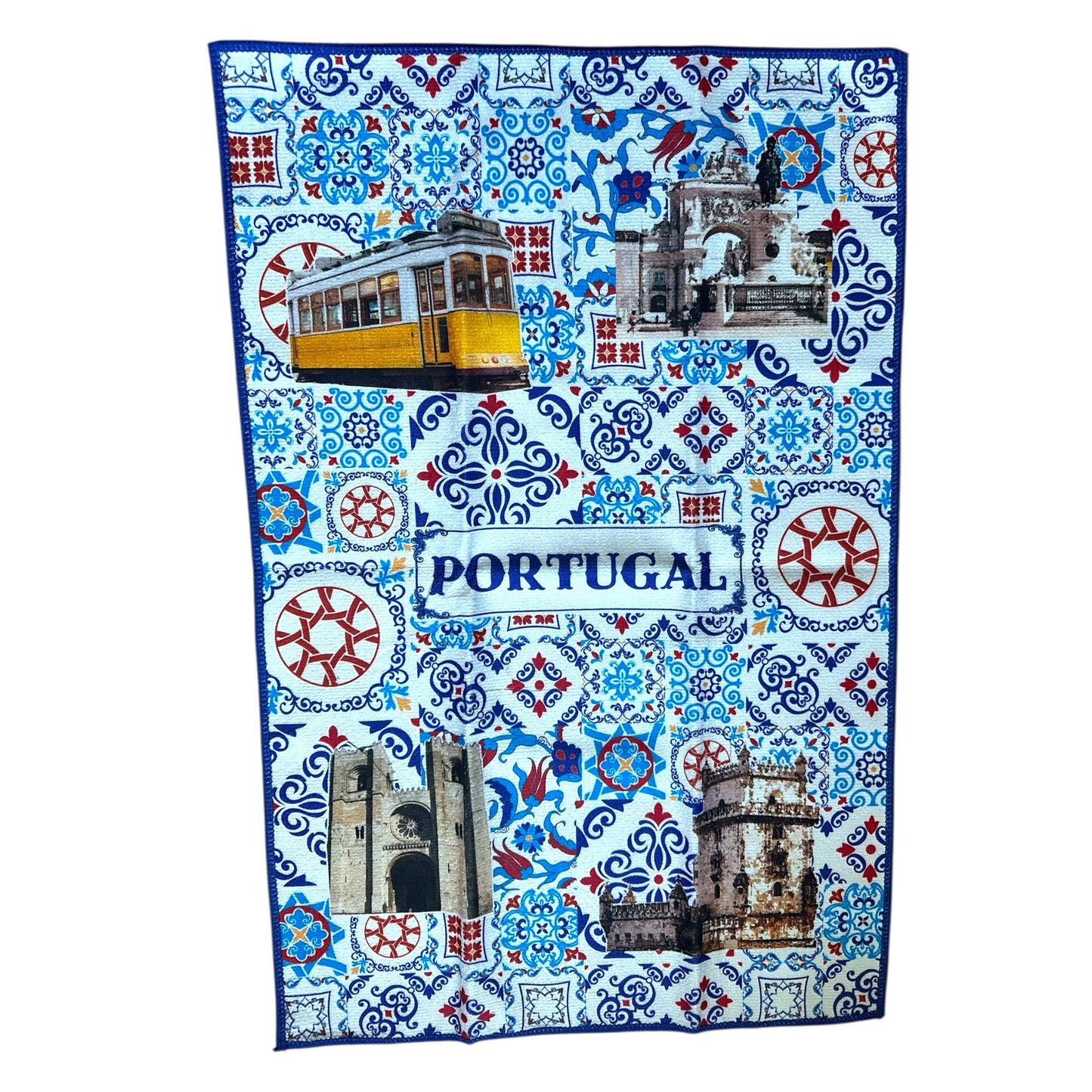 Kitchen Towels with Portuguese Monuments & Traditional Pattern : 100% Cotton , Traveler Gift Souvenir from Portugal