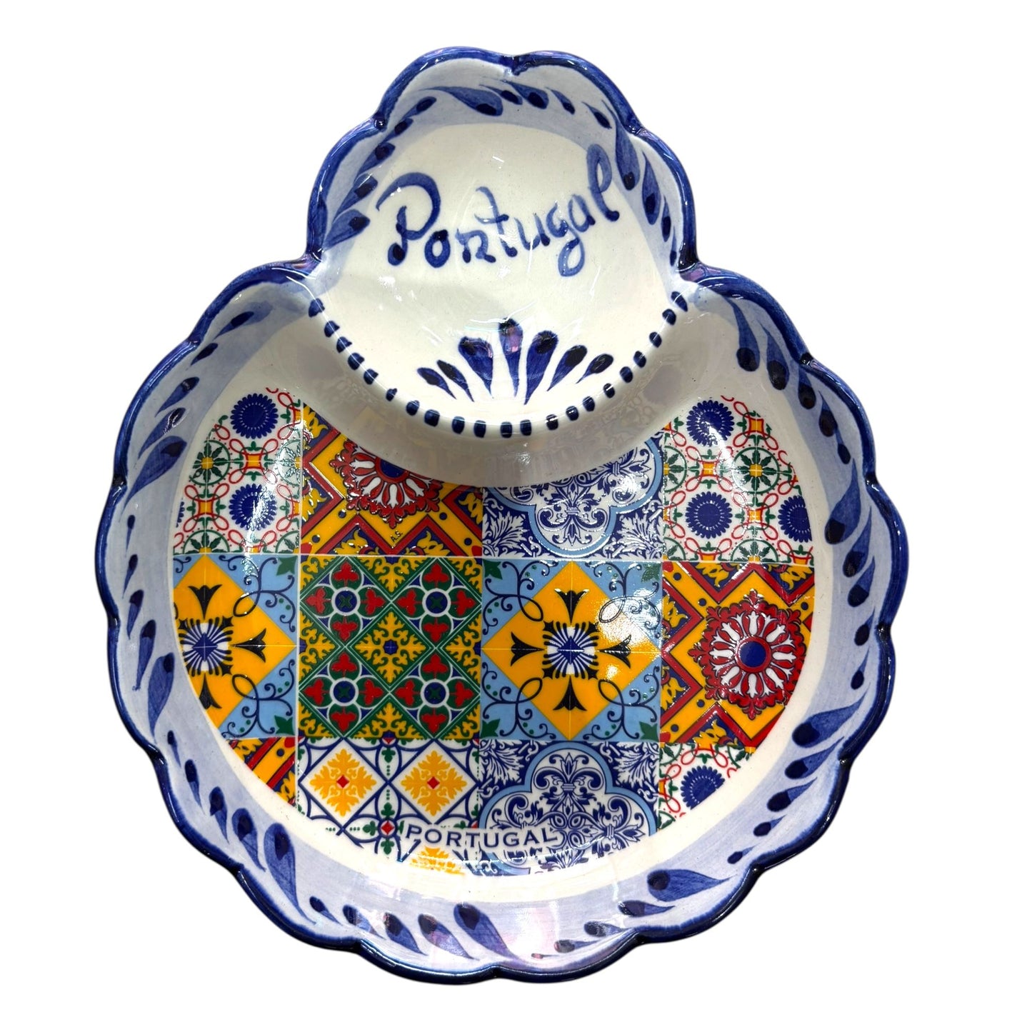 Portugal Hand Painted Pottery Big Dish/Tray  - Ceramic Dish Plate Tray for Appetizers, Olives, Sauces & Salad  7.2 x 6.1