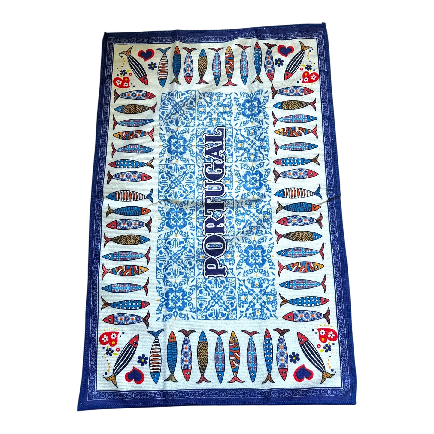 Kitchen Towels with Portuguese Monuments & Traditional Pattern : 100% Cotton , Traveler Gift Souvenir from Portugal