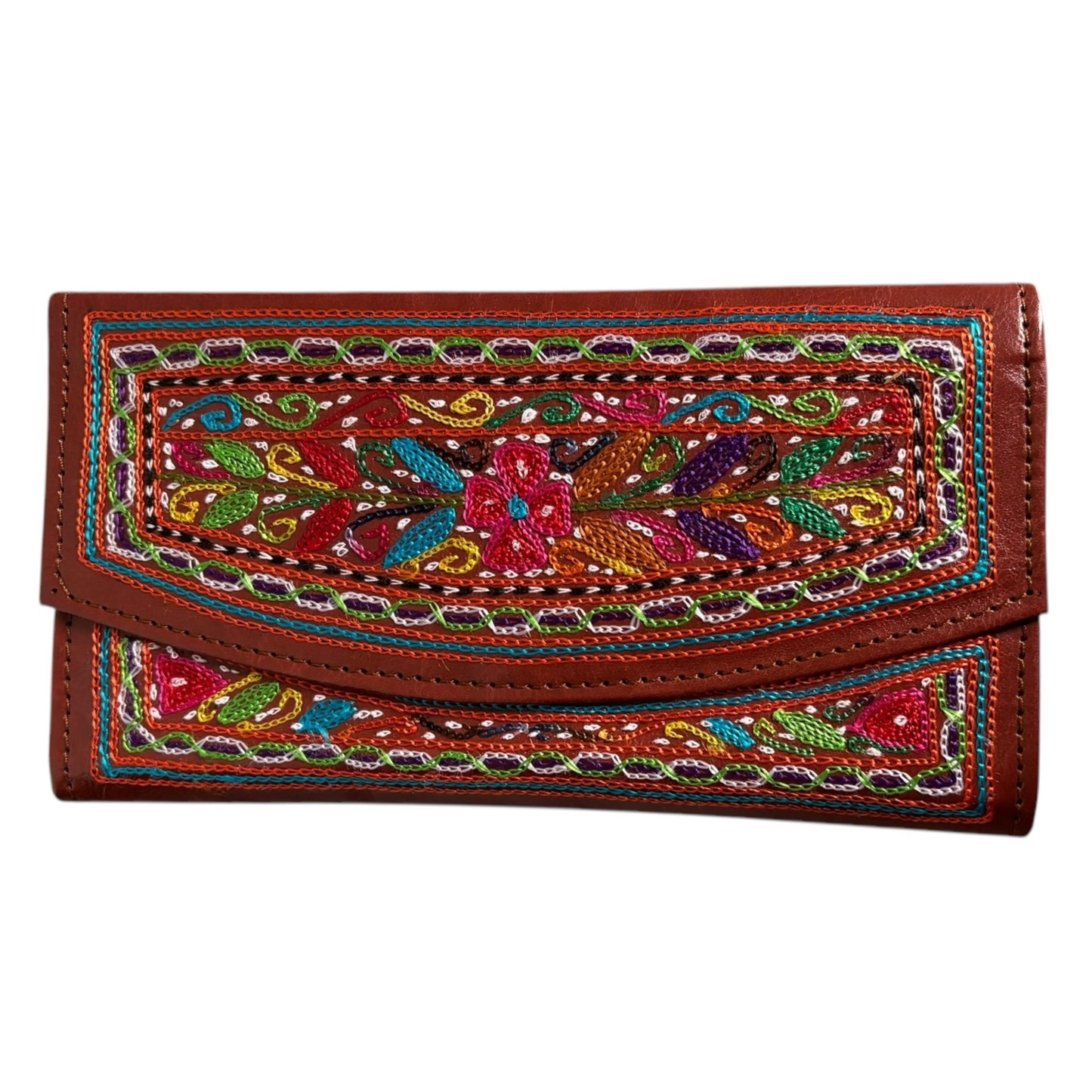 Authentic Balochi Sindhi Handmade Embroidered Mirror Work Leather Clutch Bag Wallets Beautiful Souvenir from Pakistan