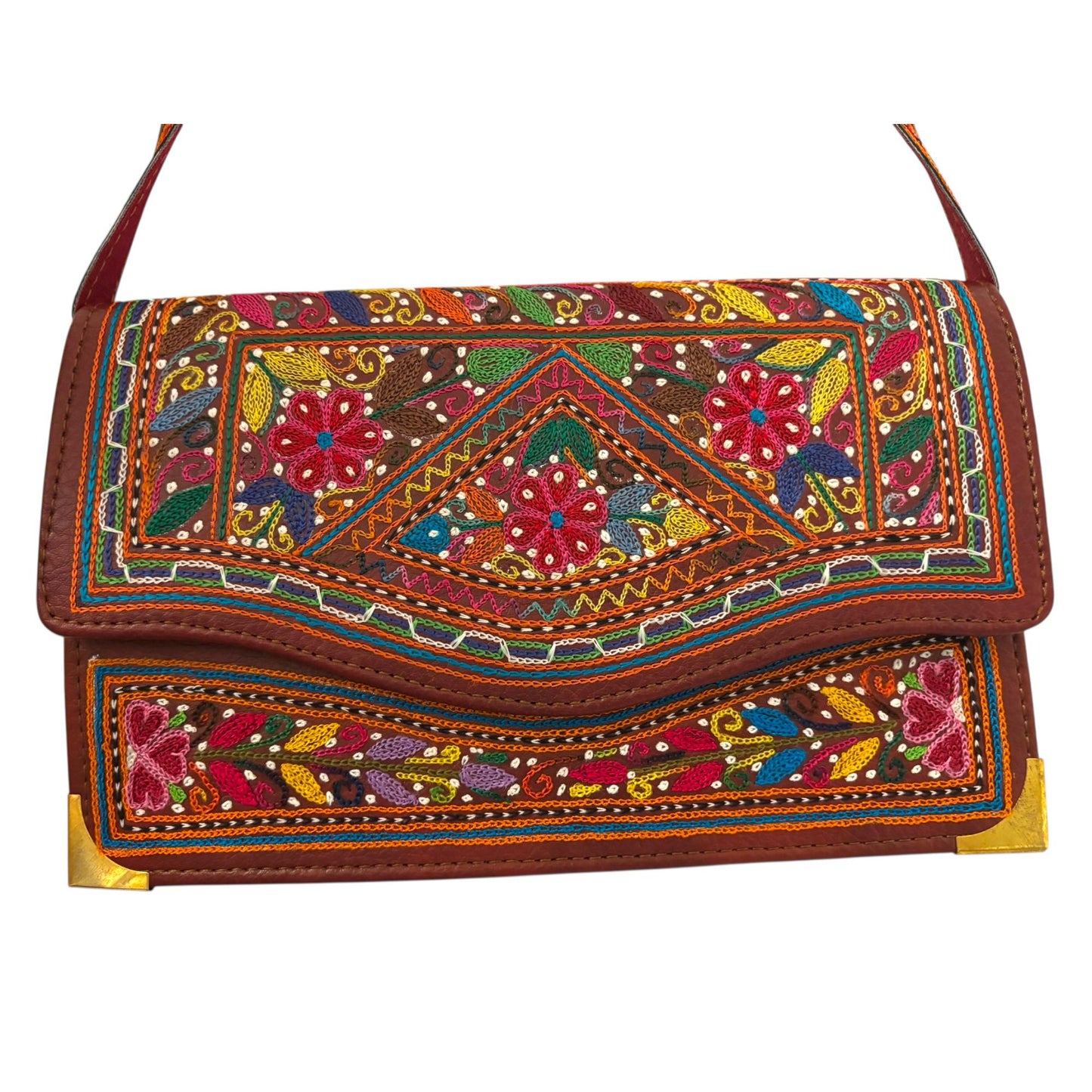 Authentic Balochi Sindhi Handmade Embroidered Mirror Work Leather Clutch Bag Wallets Beautiful Souvenir from Pakistan