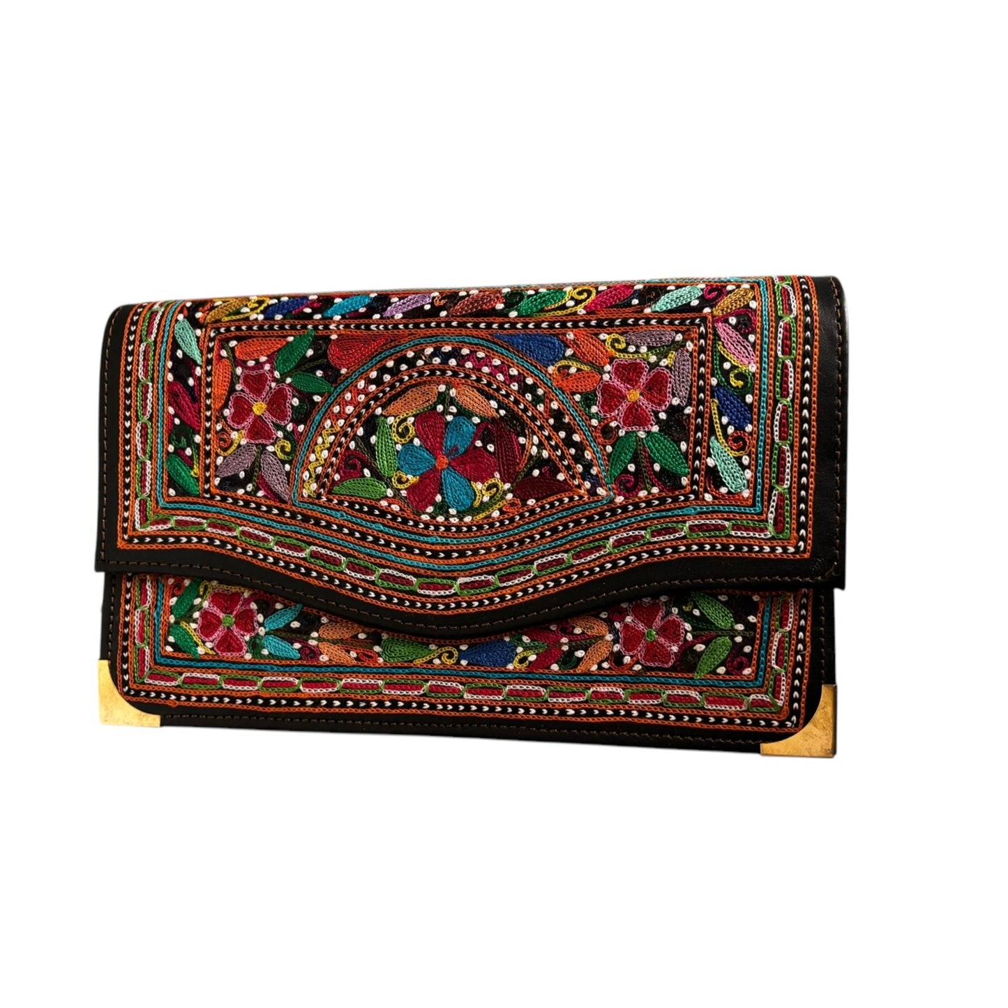 Authentic Balochi Sindhi Handmade Embroidered Mirror Work Leather Clutch Bag Wallets Beautiful Souvenir from Pakistan