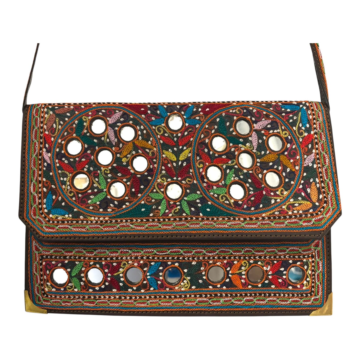 Authentic Balochi Sindhi Handmade Embroidered Mirror Work Leather Clutch Bag Wallets Beautiful Souvenir from Pakistan