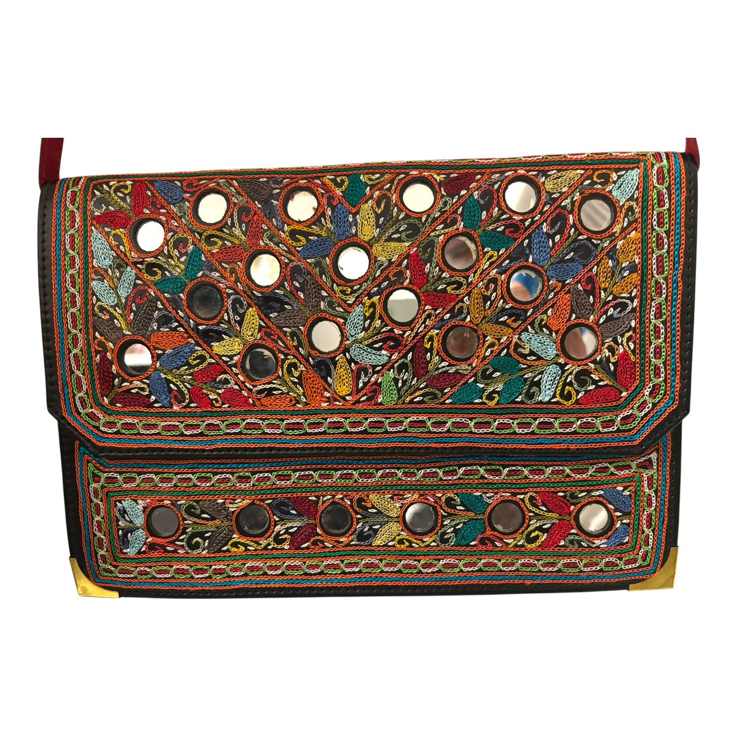 Authentic Balochi Sindhi Handmade Embroidered Mirror Work Leather Clutch Bag Wallets Beautiful Souvenir from Pakistan
