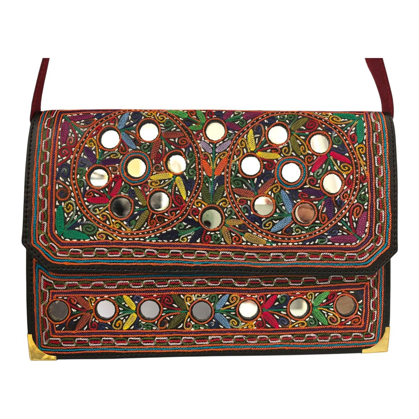 Authentic Balochi Sindhi Handmade Embroidered Mirror Work Leather Clutch Bag Wallets Beautiful Souvenir from Pakistan