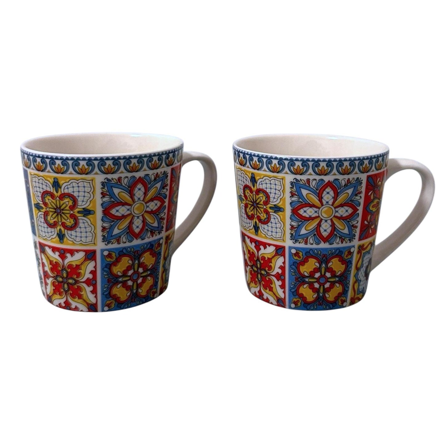 Portugal Azulejos Hand Painted Espresso Set of 2 Big Cups with Spoons in Gift Box Portugese Pottery Beautiful Gift from Portugal