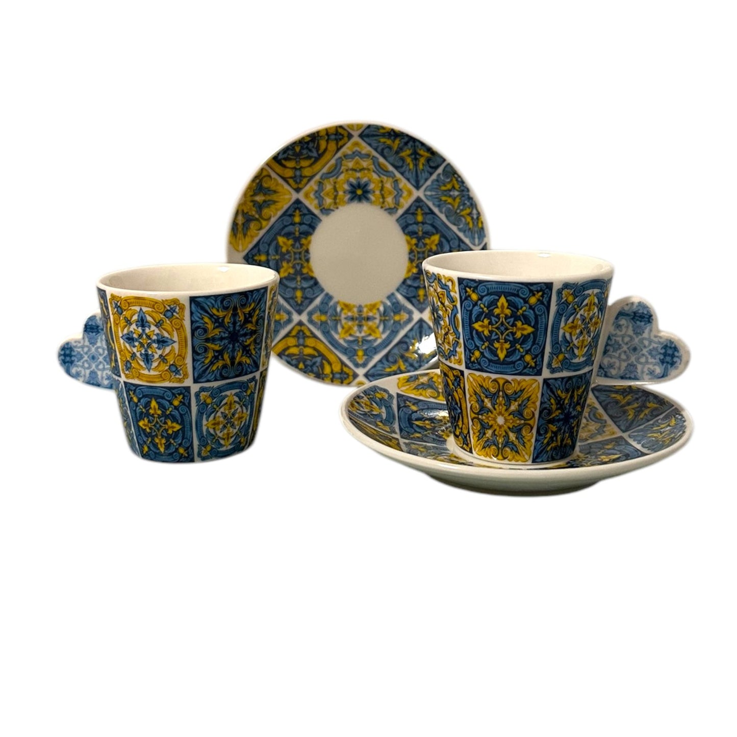 Portugal Azulejos Hand Painted Espresso Set of 2 Cups with Saucer , Tea Coffee Espresso Cups In Gift Box Beautiful Gift from Portugal