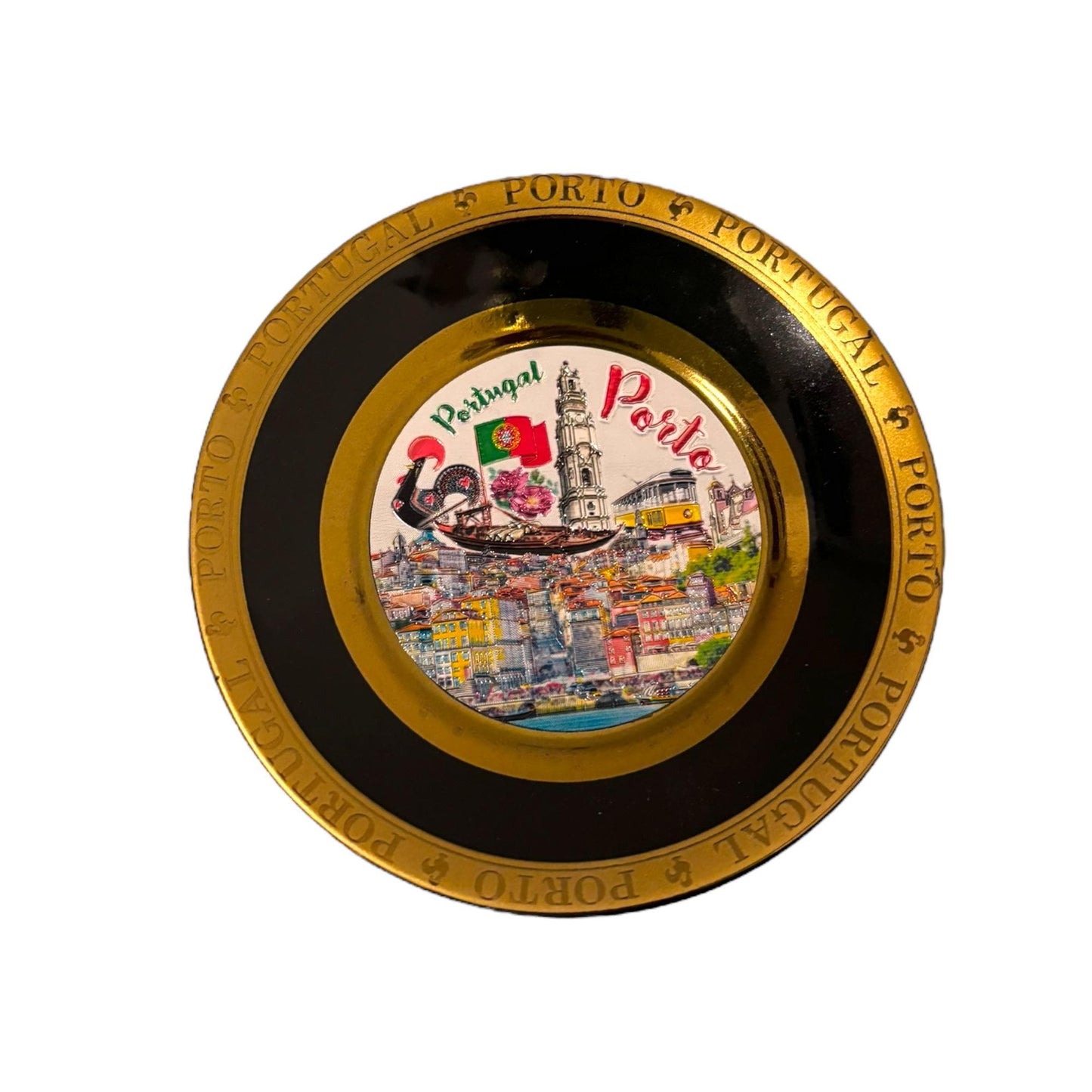 Portugal Gold Plated Ceramic Decoration Plate with Stand - Portugese Famous Monuments Kitchen Home Cafe Decoration