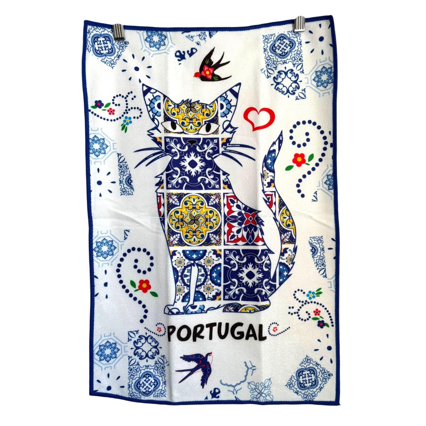 Kitchen Towels with Portuguese Monuments & Traditional Pattern : 100% Cotton , Traveler Gift Souvenir from Portugal